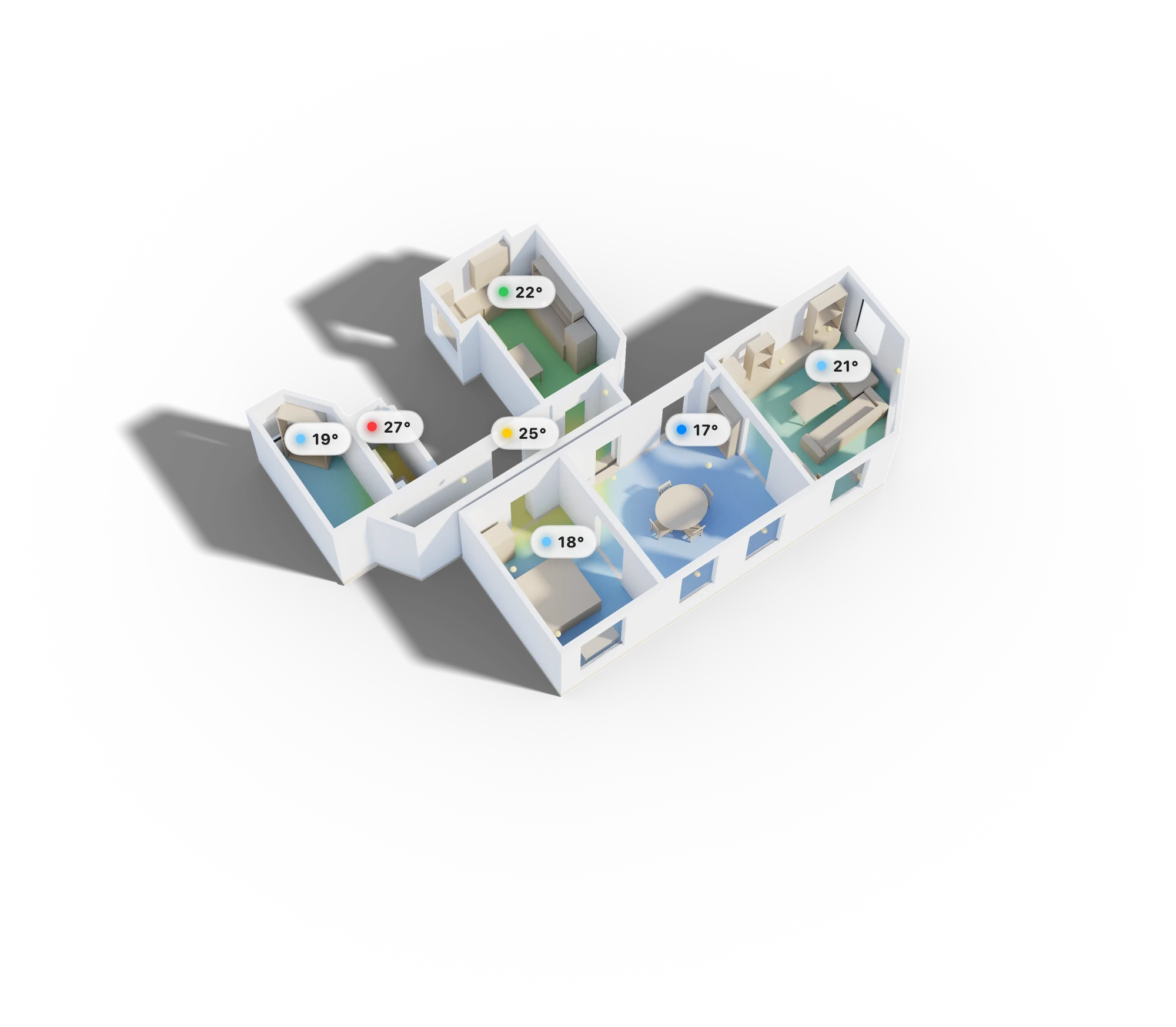 Habitat — Ray-traced model of a home with per-room temperatures